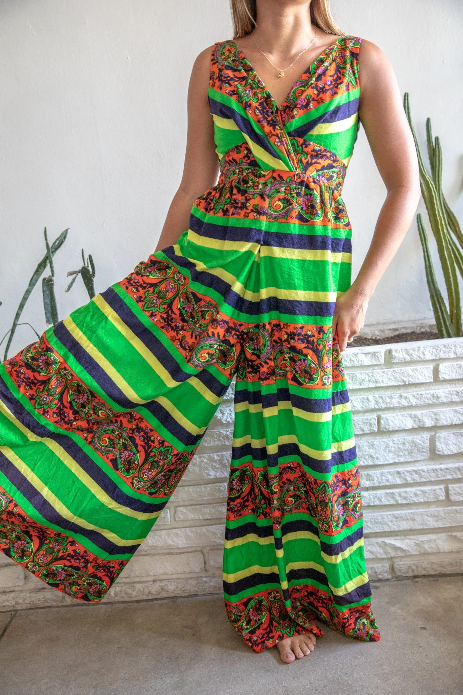 1970s Paisley Stripe Jumpsuit