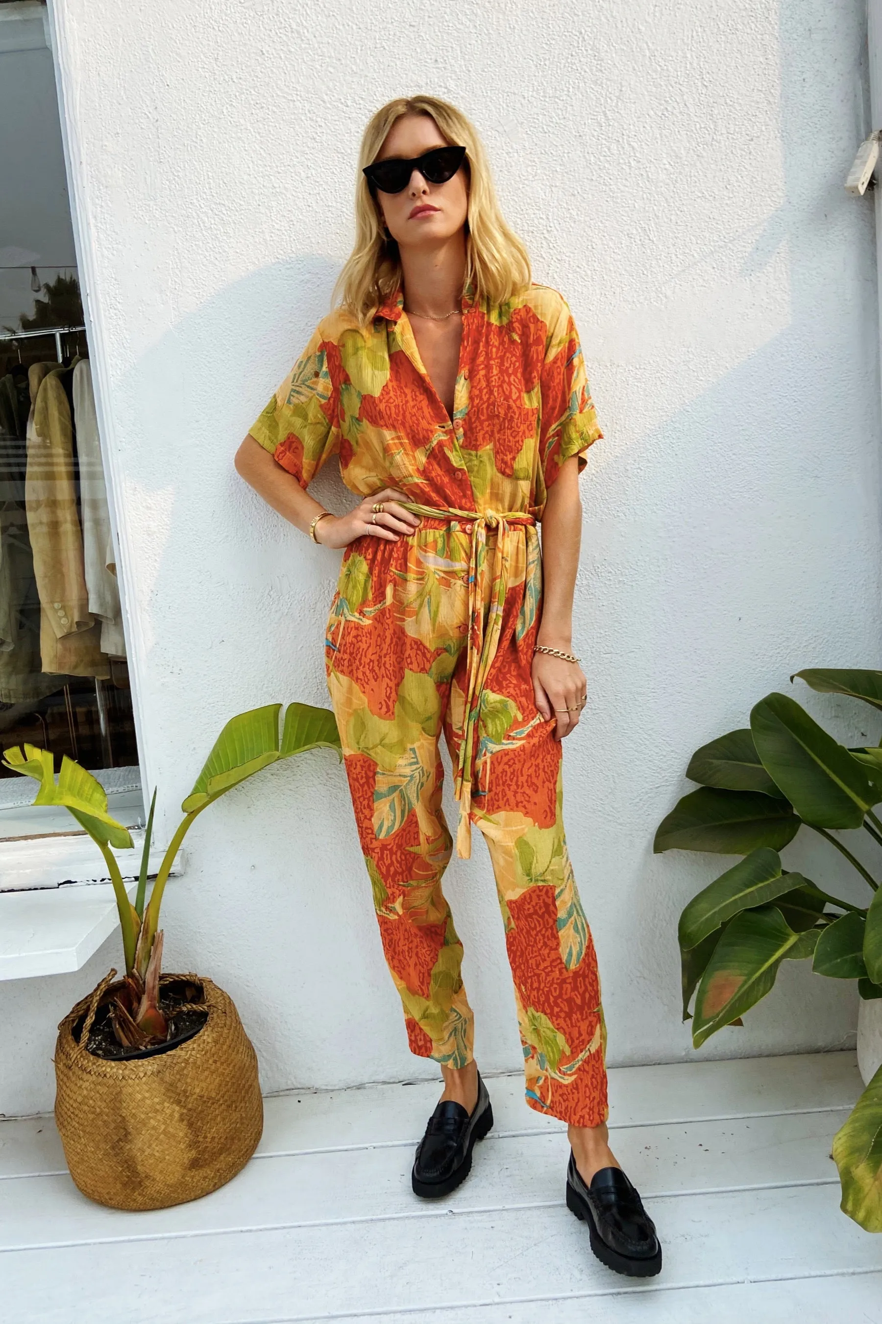 1980s Rayon Floral Jumpsuit