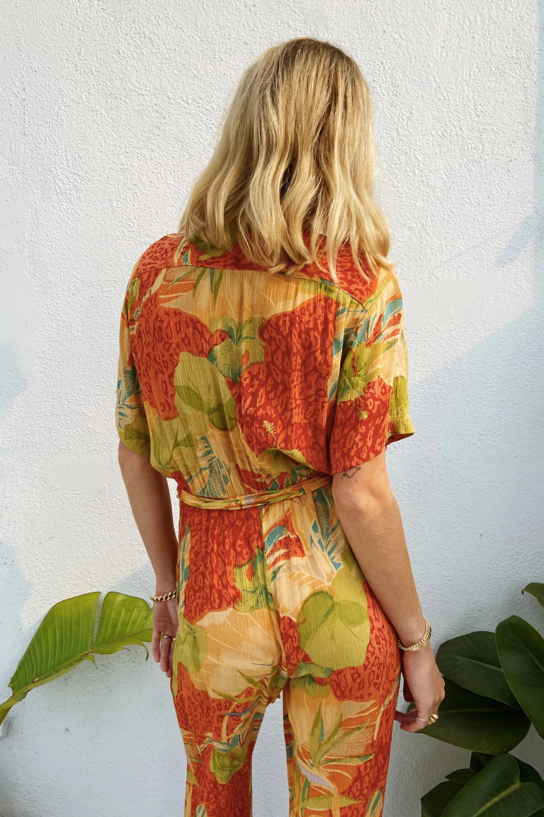 1980s Rayon Floral Jumpsuit