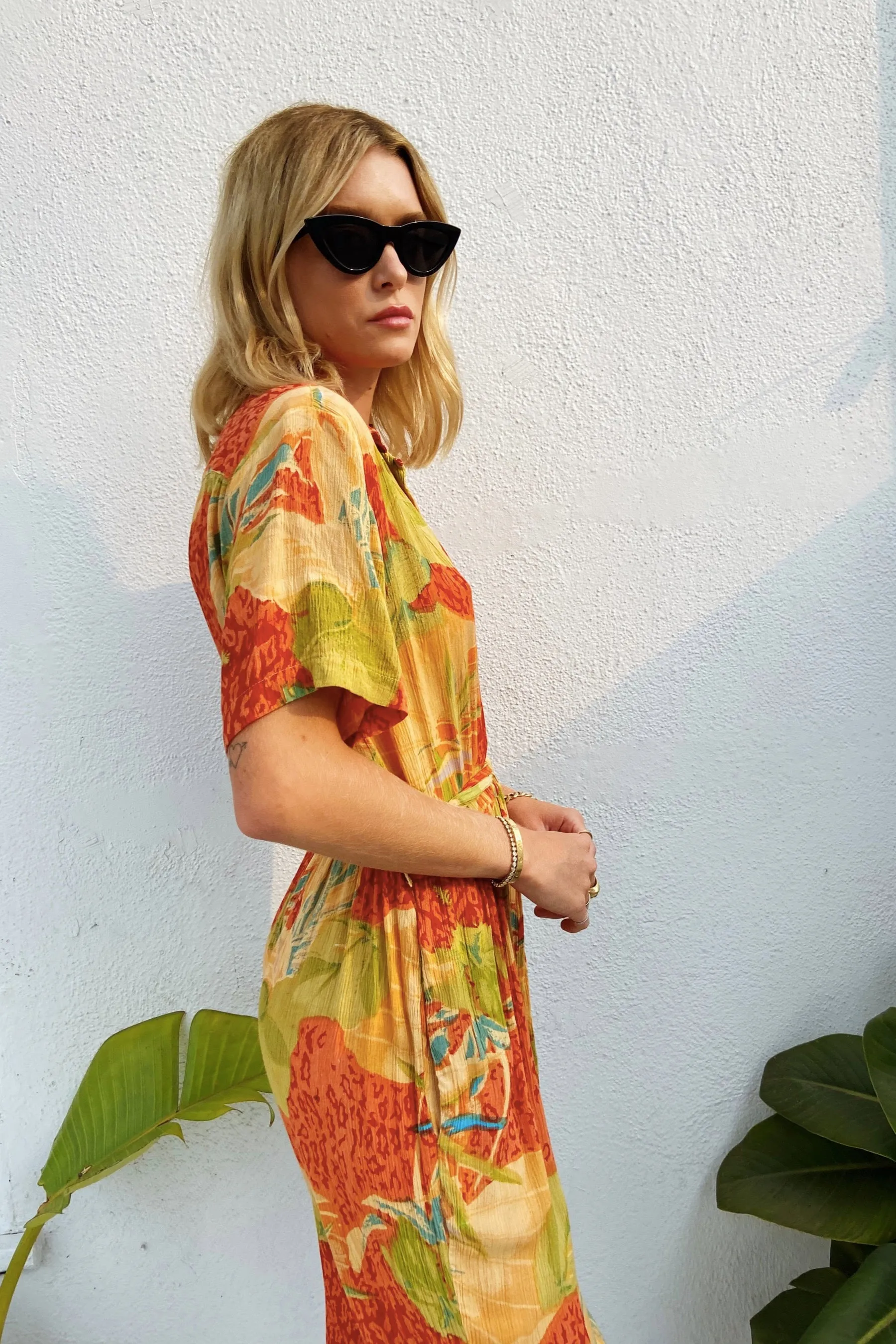 1980s Rayon Floral Jumpsuit