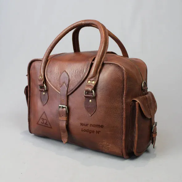 32nd Degree Scottish Rite Travel Bag - Vintage Brown Leather