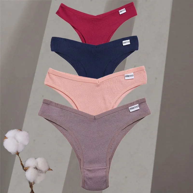 4pc Sets - Women's Cotton Brazilian Low-Rise Solid Color Underwear