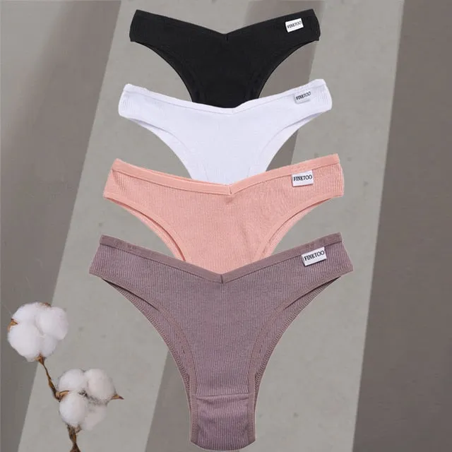 4pc Sets - Women's Cotton Brazilian Low-Rise Solid Color Underwear