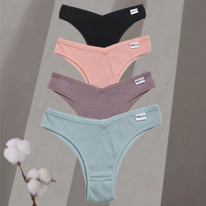 4pc Sets - Women's Cotton Brazilian Low-Rise Solid Color Underwear