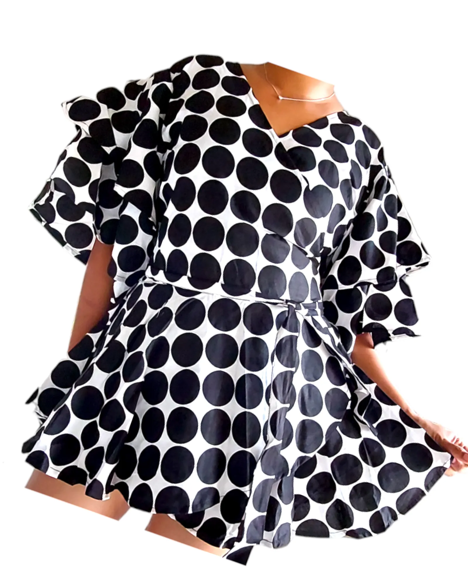 7001 Set / Skirt and Wrap Blouse  /  Polkadot Print