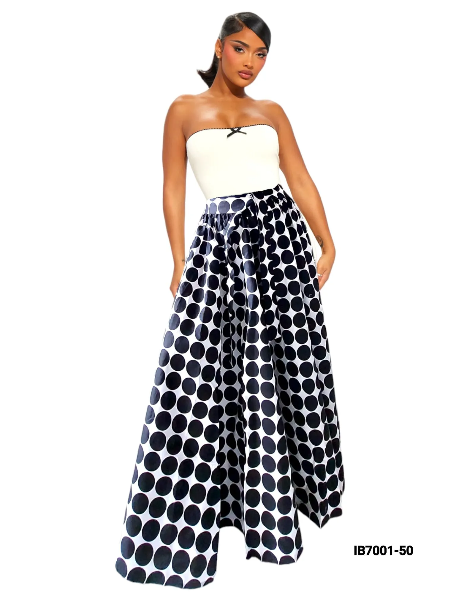 7001 Set / Skirt and Wrap Blouse  /  Polkadot Print