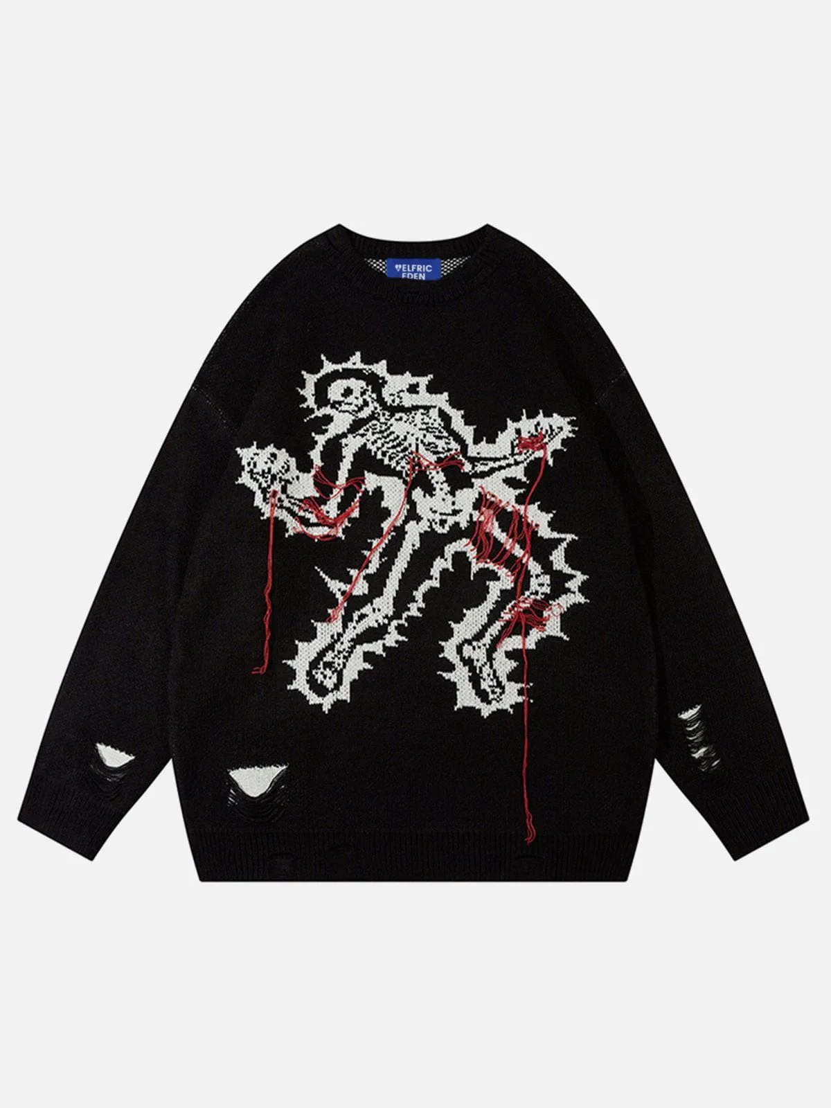 Aelfric Eden Electric Skeleton Jacquard Distressed Sweater