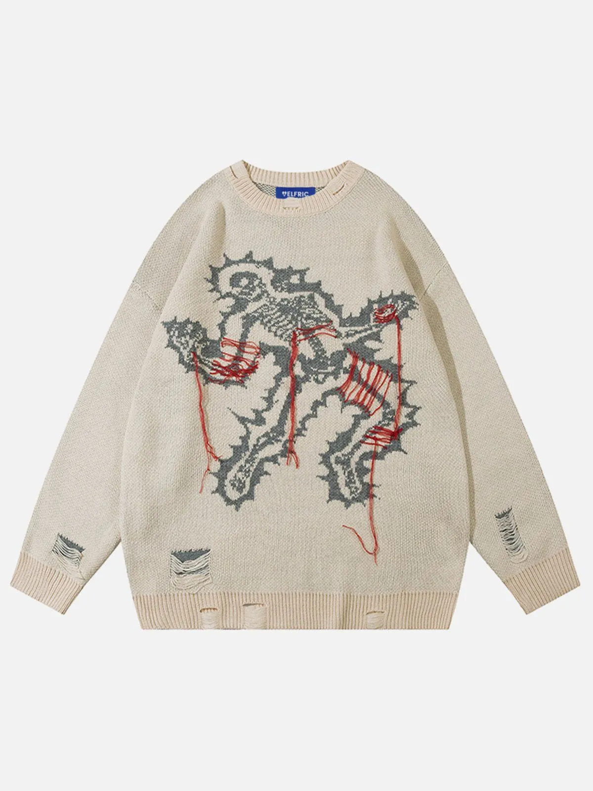 Aelfric Eden Electric Skeleton Jacquard Distressed Sweater