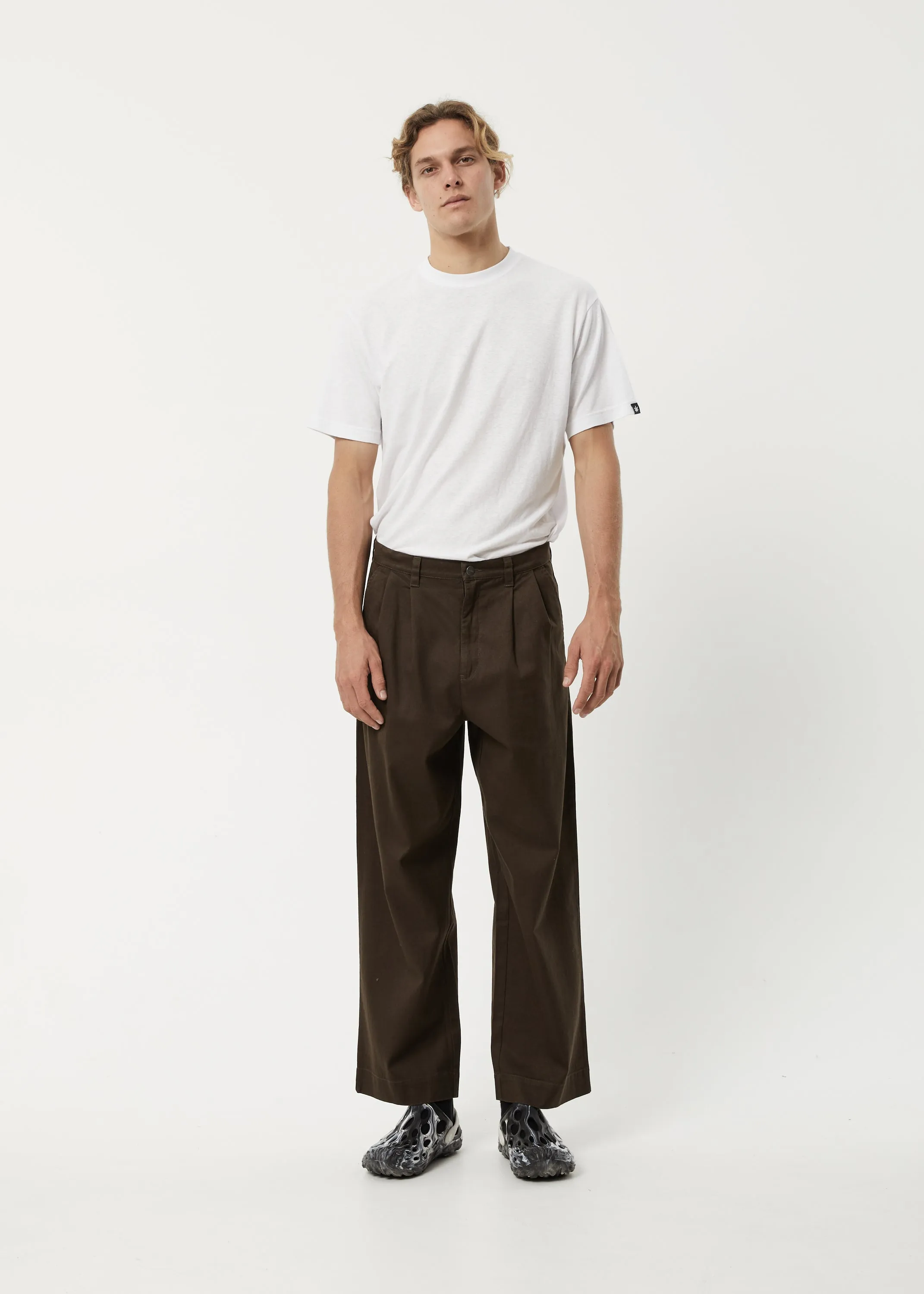 Afends Mens Fat Cat - Hemp Wide Leg Suit Pants - Coffee