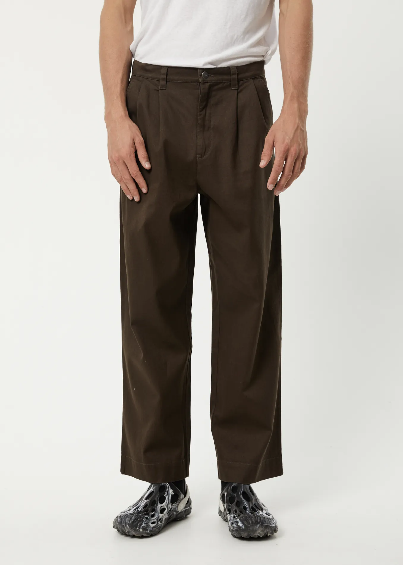 Afends Mens Fat Cat - Hemp Wide Leg Suit Pants - Coffee