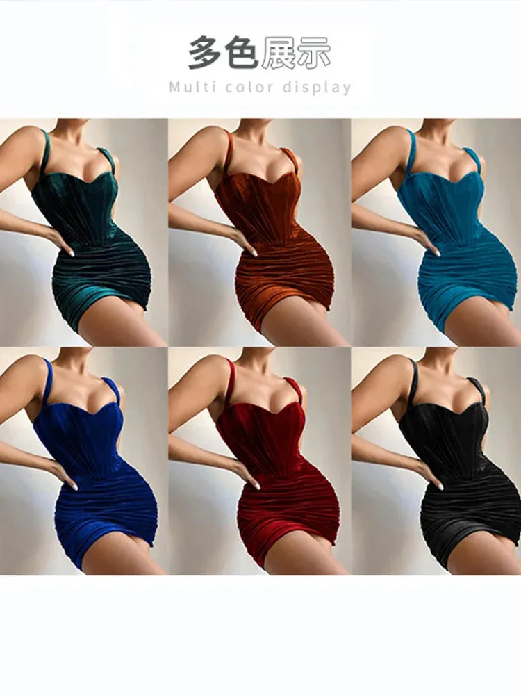 Amozae-hoco dresses High Quality Summer Velvet Bodycon Dress Women 2024 New Arrivals Lined Green Party Dress Sexy Celebrity Evening Club Night Dress