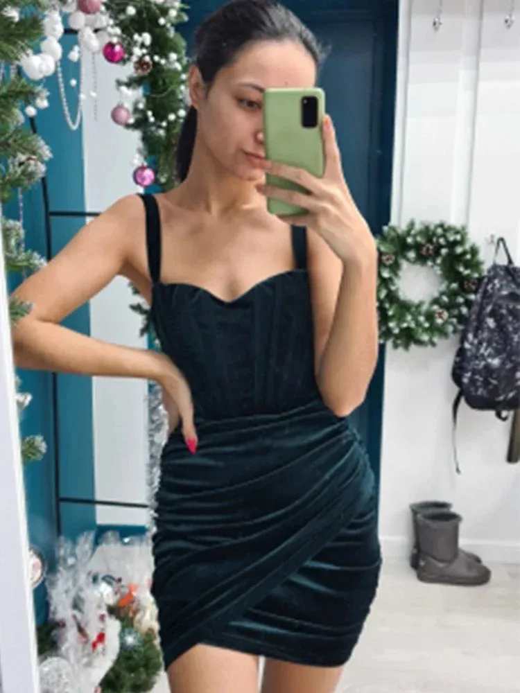 Amozae-hoco dresses High Quality Summer Velvet Bodycon Dress Women 2024 New Arrivals Lined Green Party Dress Sexy Celebrity Evening Club Night Dress