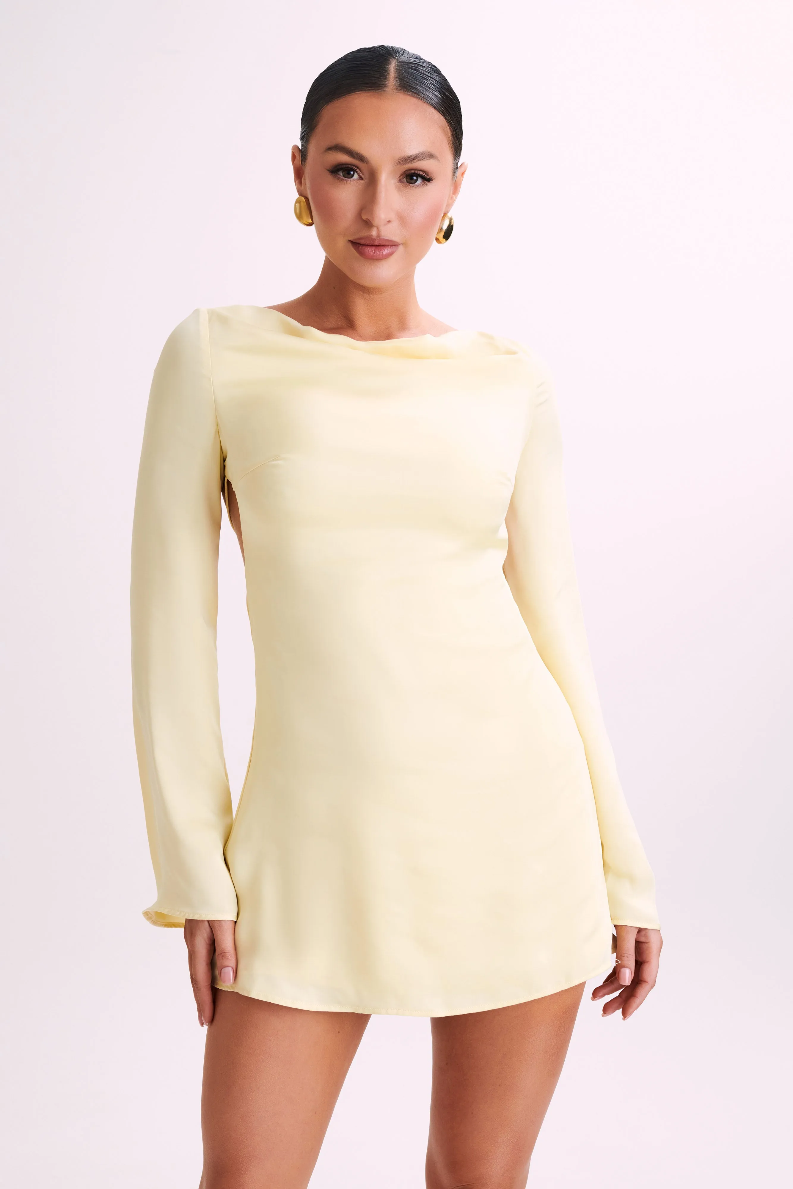 Ariana Satin Mini Dress With Cowl - Lemon