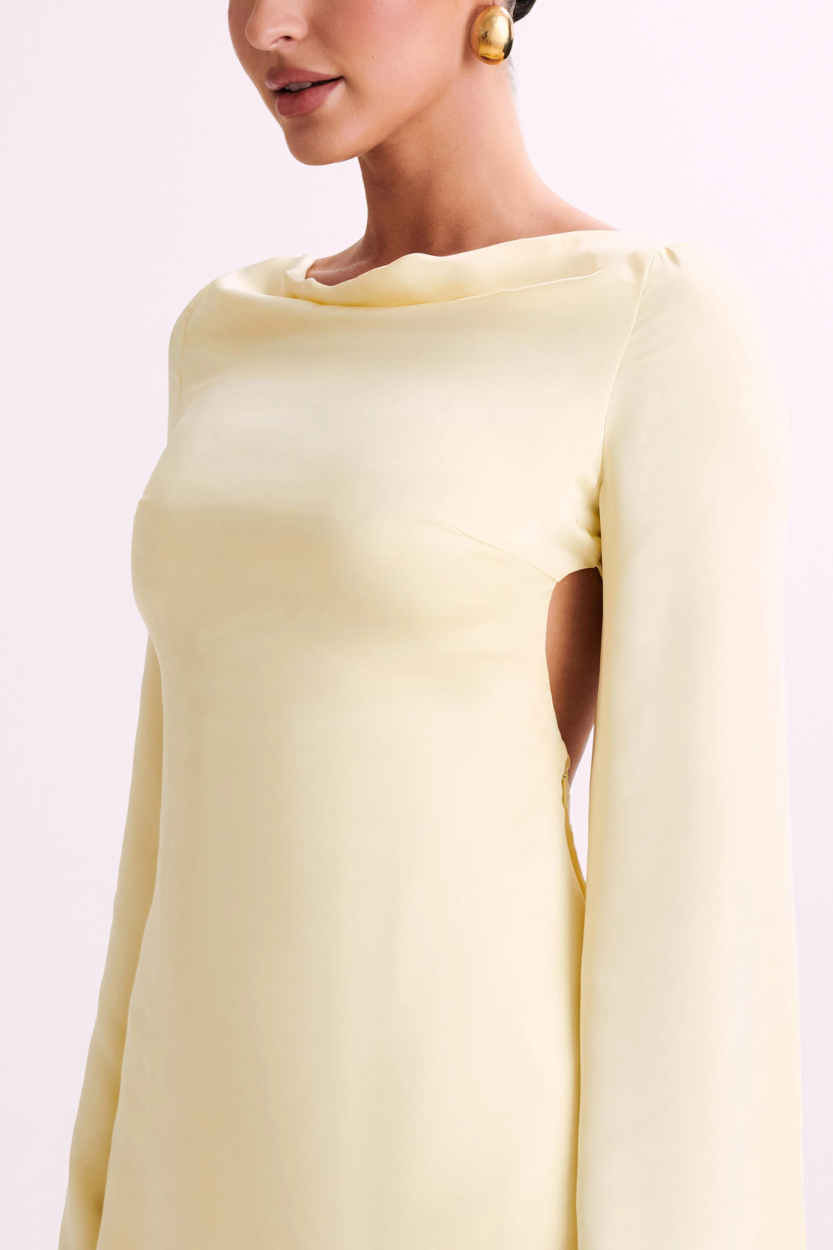 Ariana Satin Mini Dress With Cowl - Lemon