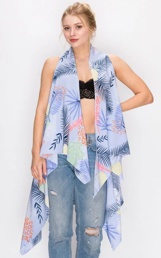 AV401 Flower Printed Scarf Long Vest