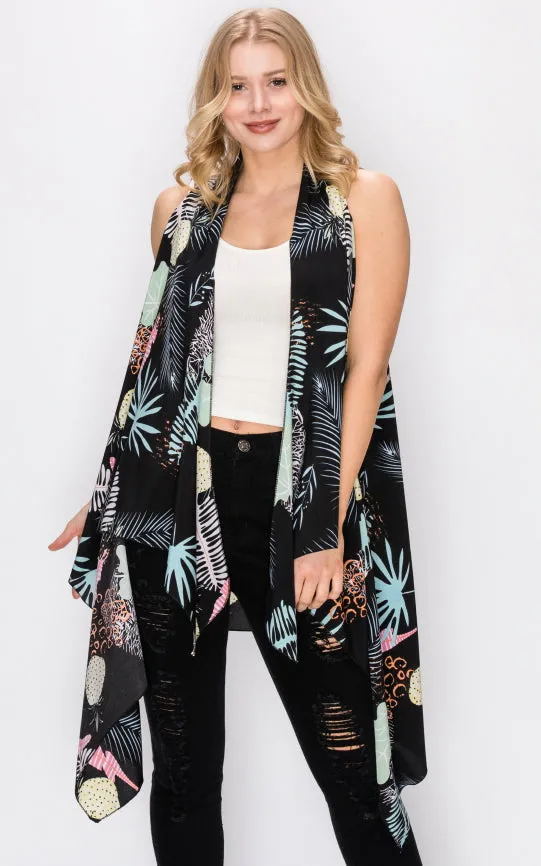 AV401 Flower Printed Scarf Long Vest