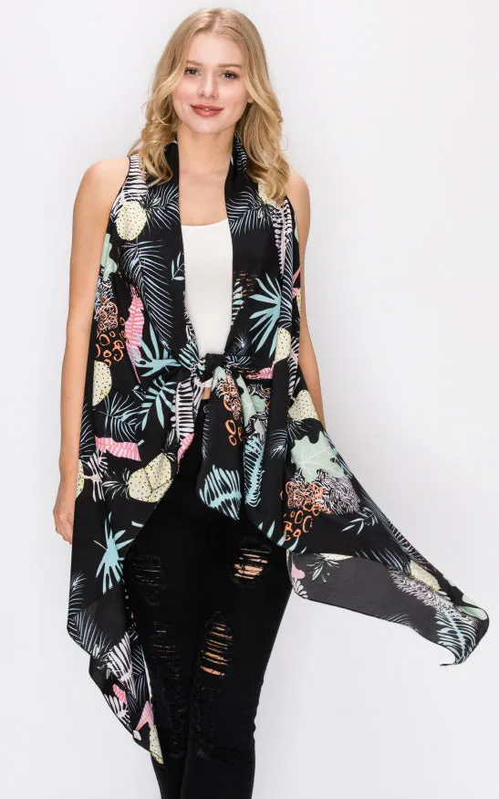 AV401 Flower Printed Scarf Long Vest