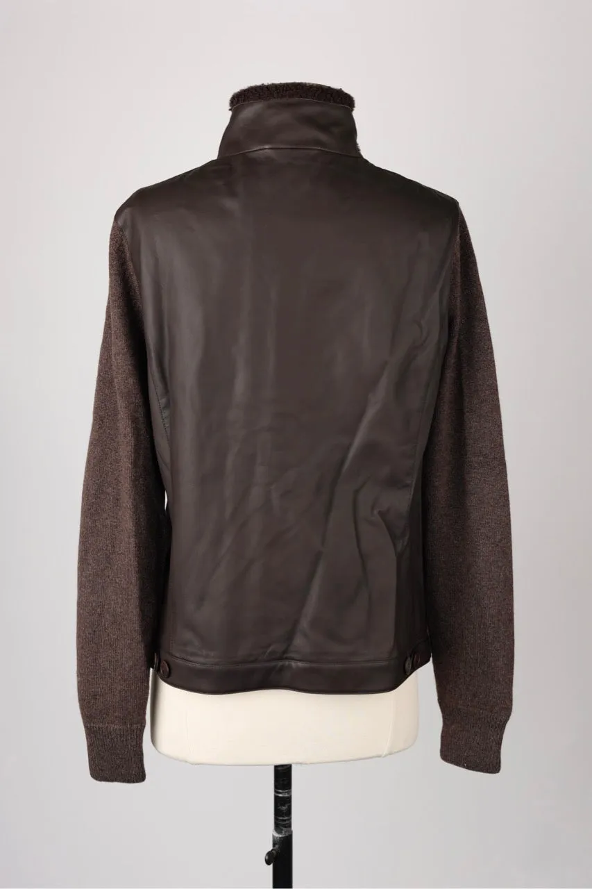 Baby Cashmere / Leather Shearling Collar Sweater Jacket