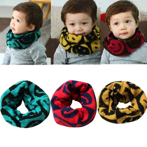 Baby Children Knitted Woolen Scarf Cartoon Smile Face Wrap