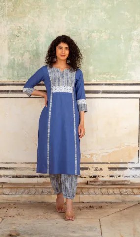 Bahaar Blue Cotton Slub Kurta Set