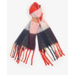 Barbour Bilton Ladies Boucle Scarf - Flame Red/Navy