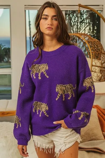 BiBi Tiger Pattern Long Sleeve Sweater