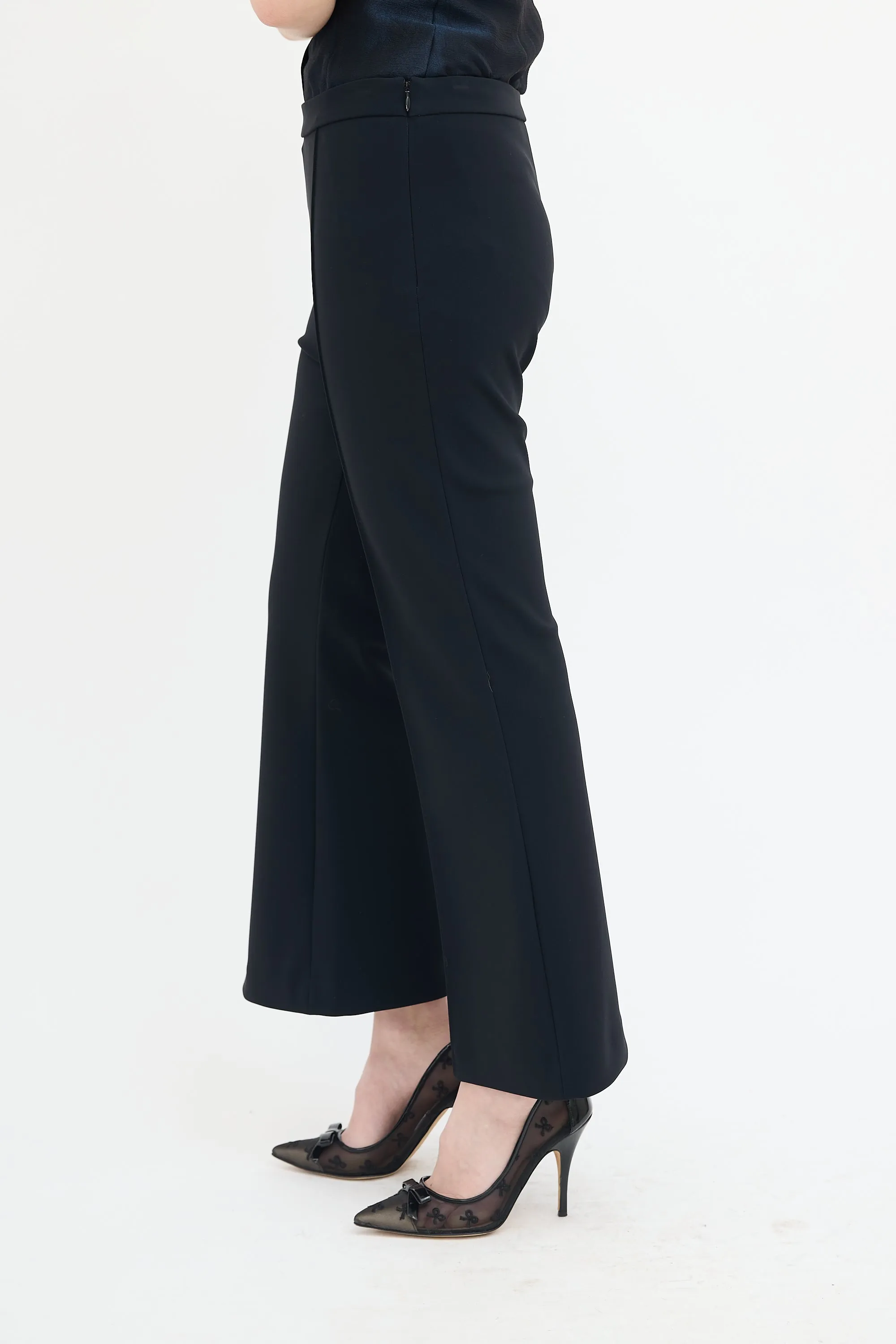 Black Neoprene Flared Trouser