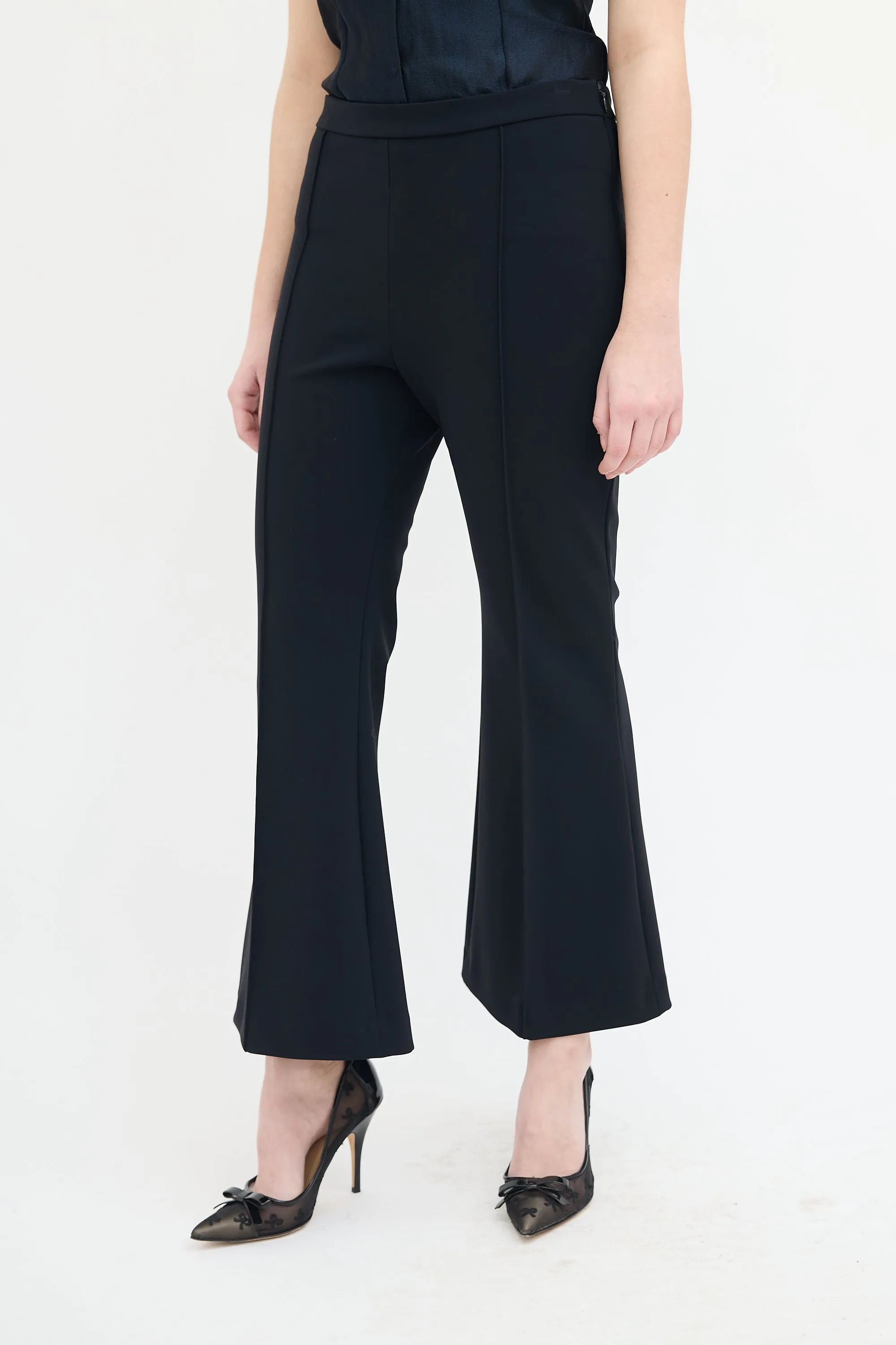 Black Neoprene Flared Trouser