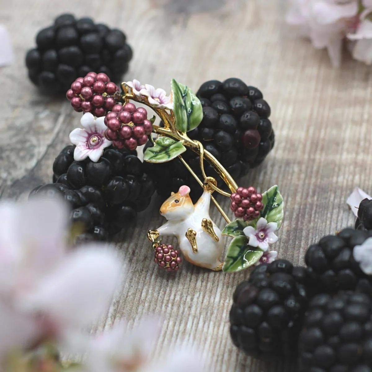 Blackberry & Mouse Brooch - Preorder