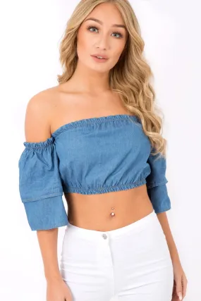 Blue Denim Bardot Gypsy Top - Shardia