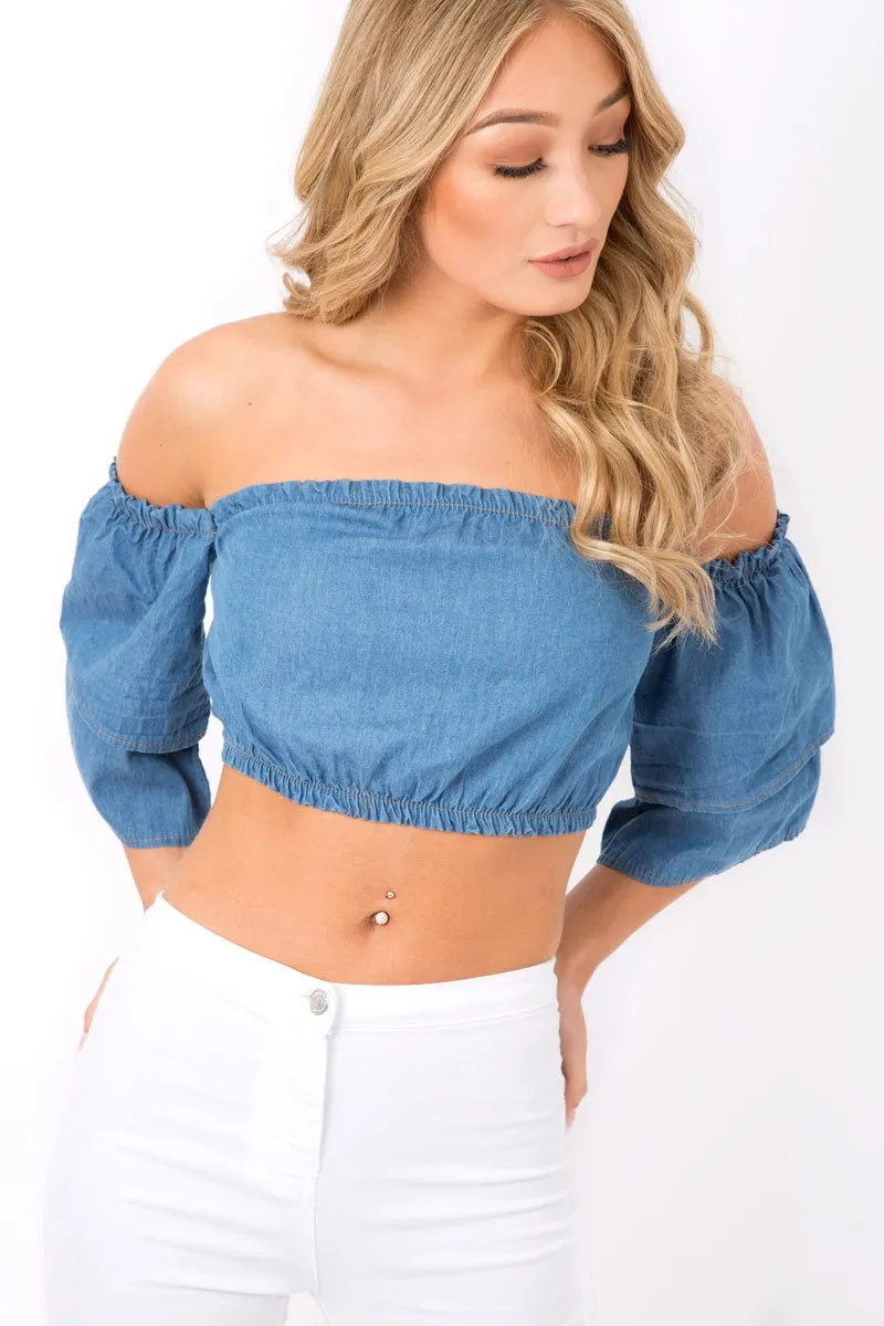 Blue Denim Bardot Gypsy Top - Shardia