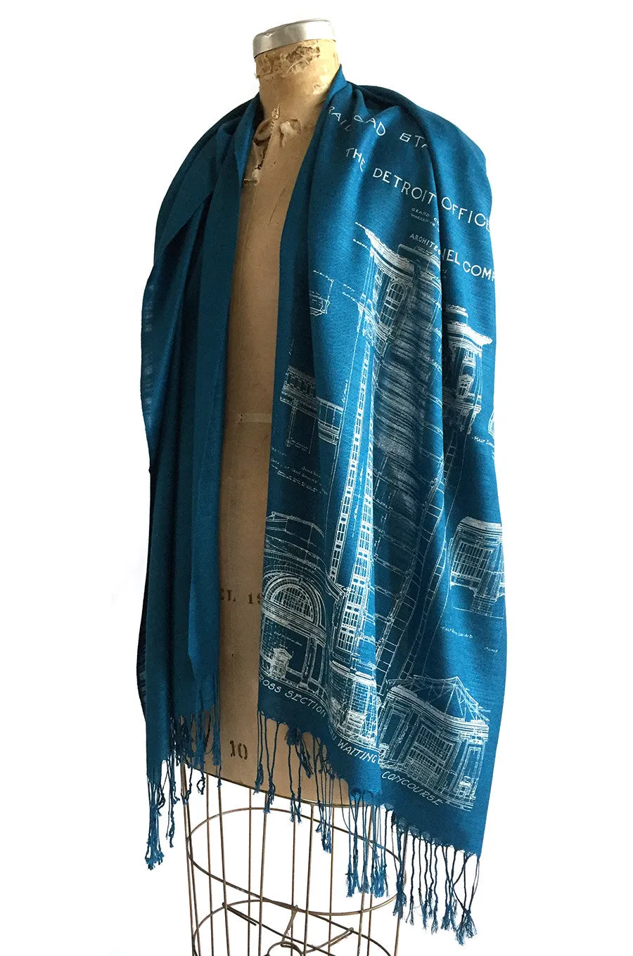 Blueprint Bamboo Scarf. Detroit Train Station Pashmina