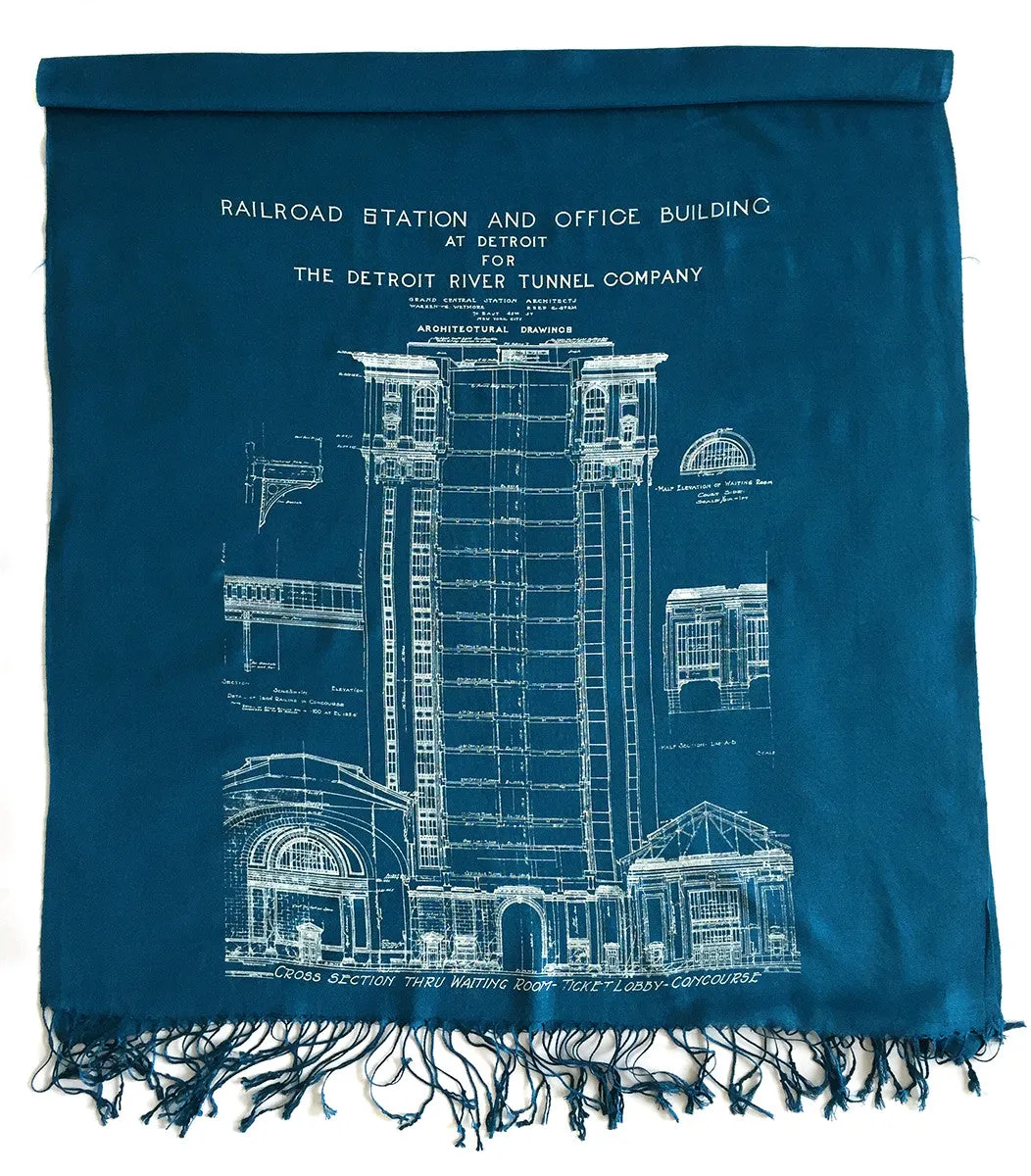 Blueprint Bamboo Scarf. Detroit Train Station Pashmina