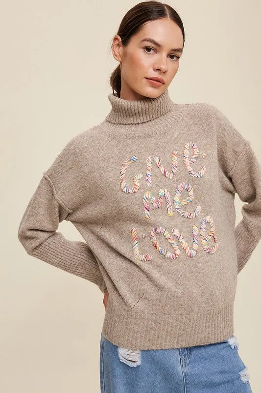 Bohemian Give Me Love Stitched Mock Neck Pullover Sweater