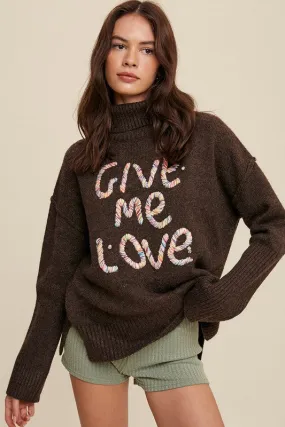 Bohemian Give Me Love Stitched Mock Neck Pullover Sweater