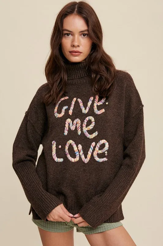 Bohemian Give Me Love Stitched Mock Neck Pullover Sweater