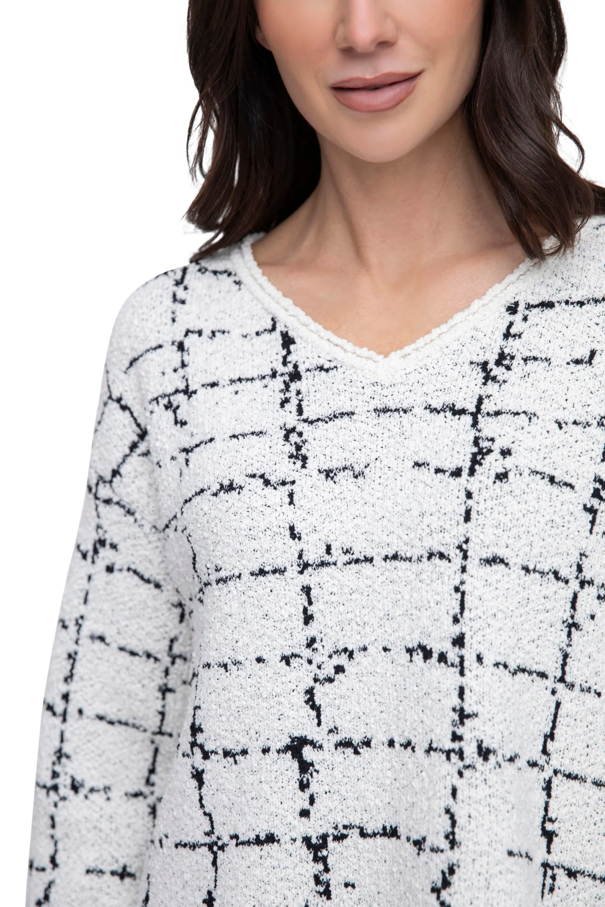 Boucle Windowpane V Sweater