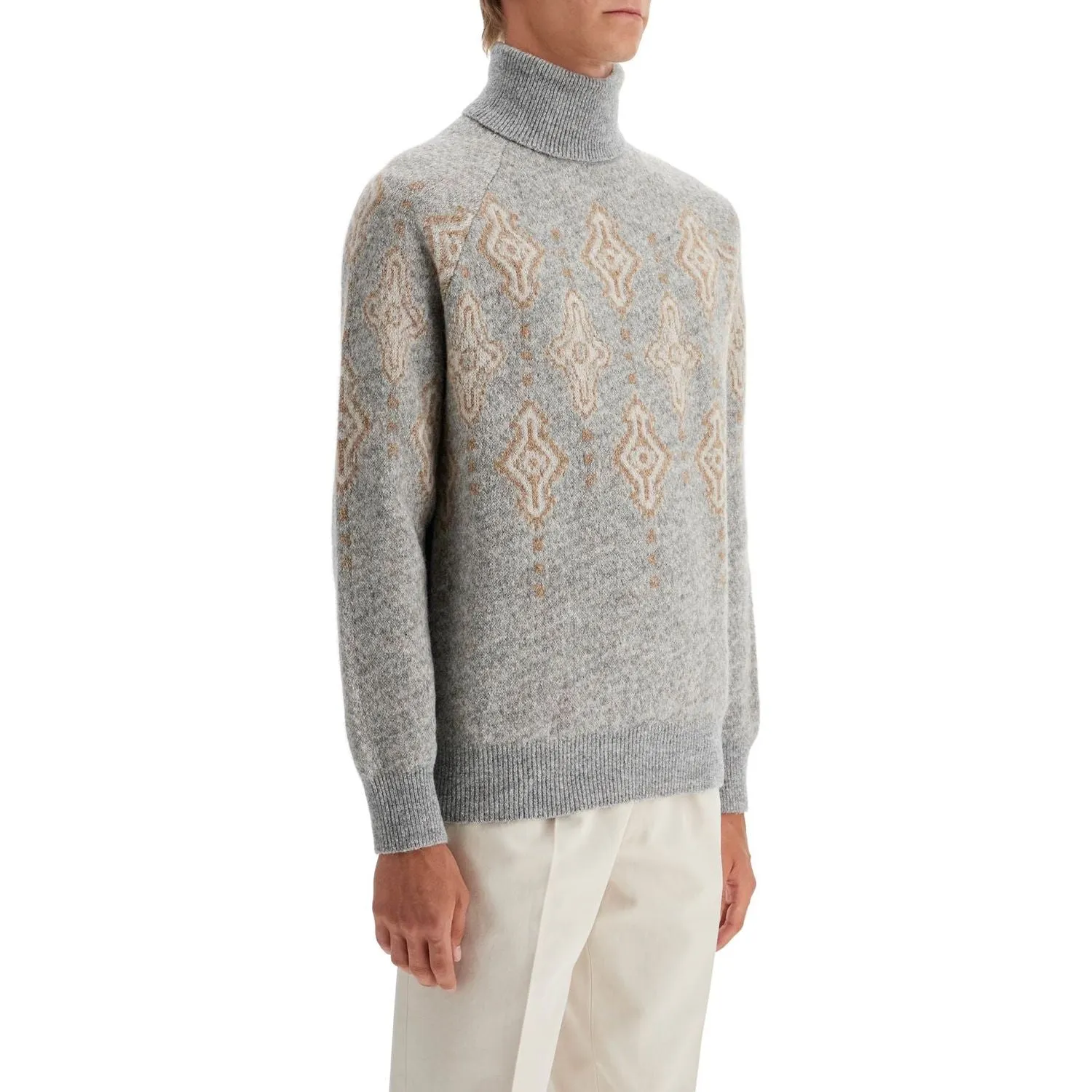 Brunello Cucinelli geometric jacquard turtleneck sweater