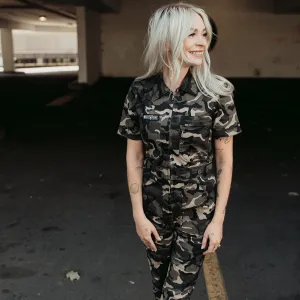 Camo Short Sleeve Jumpsuit