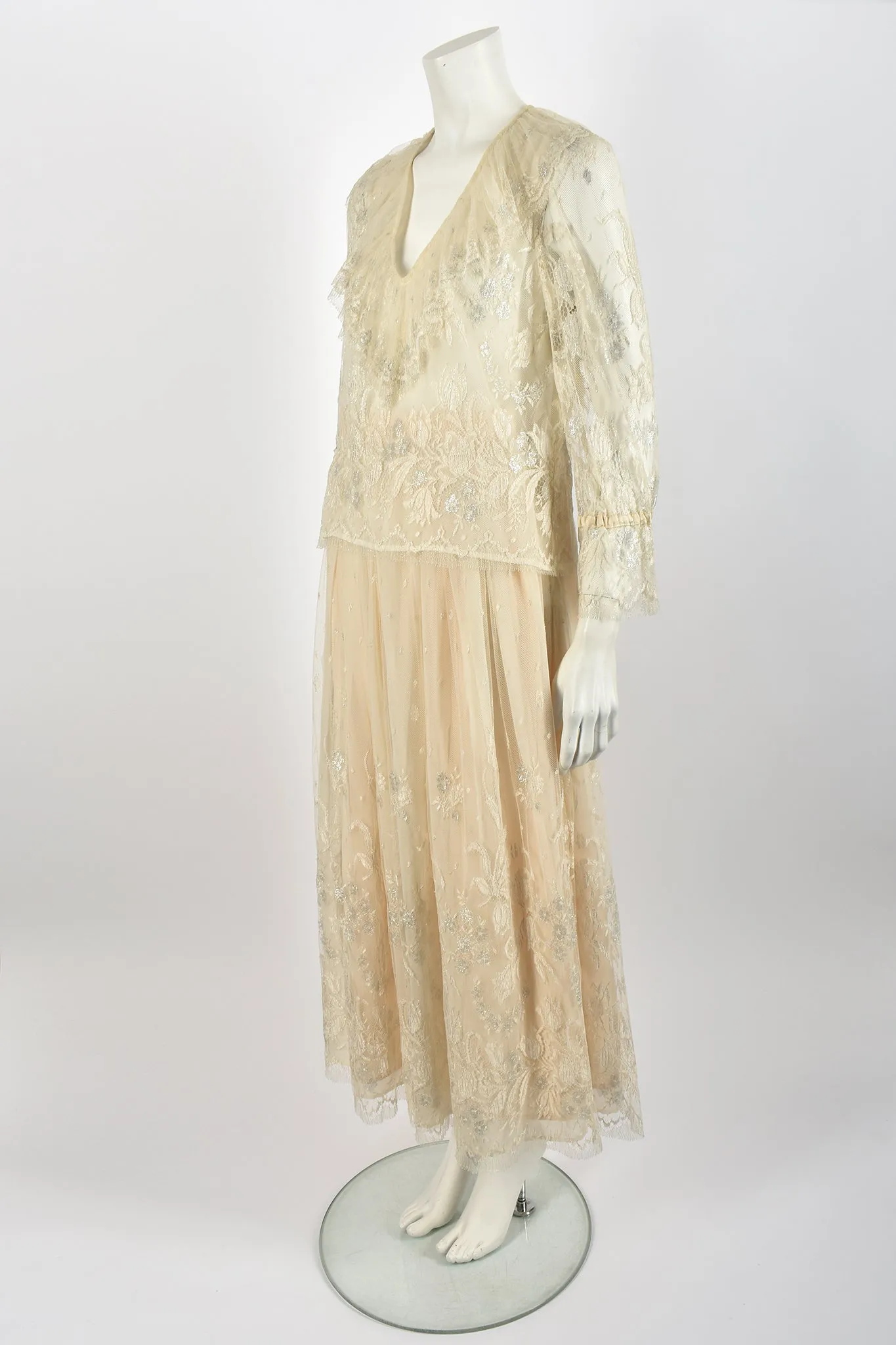 CAROLINE CHARLES lace blouse and skirt set / S-M