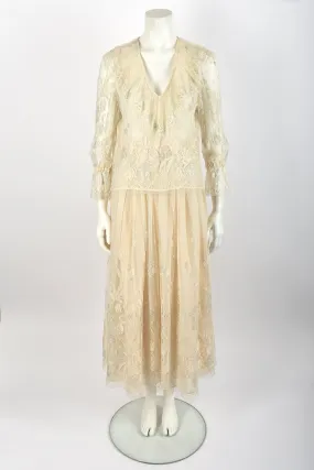 CAROLINE CHARLES lace blouse and skirt set / S-M