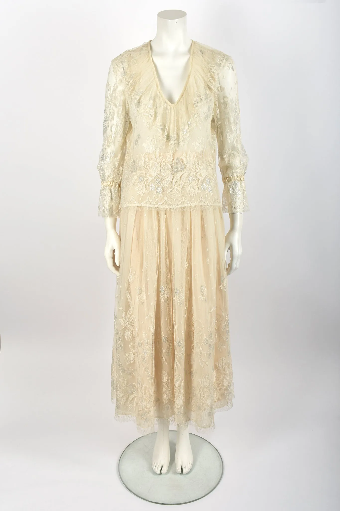 CAROLINE CHARLES lace blouse and skirt set / S-M