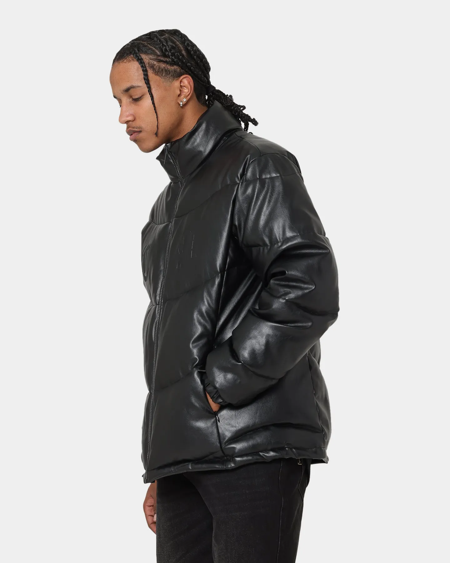 Carré Paris Leather Wave Puffer Jacket Black