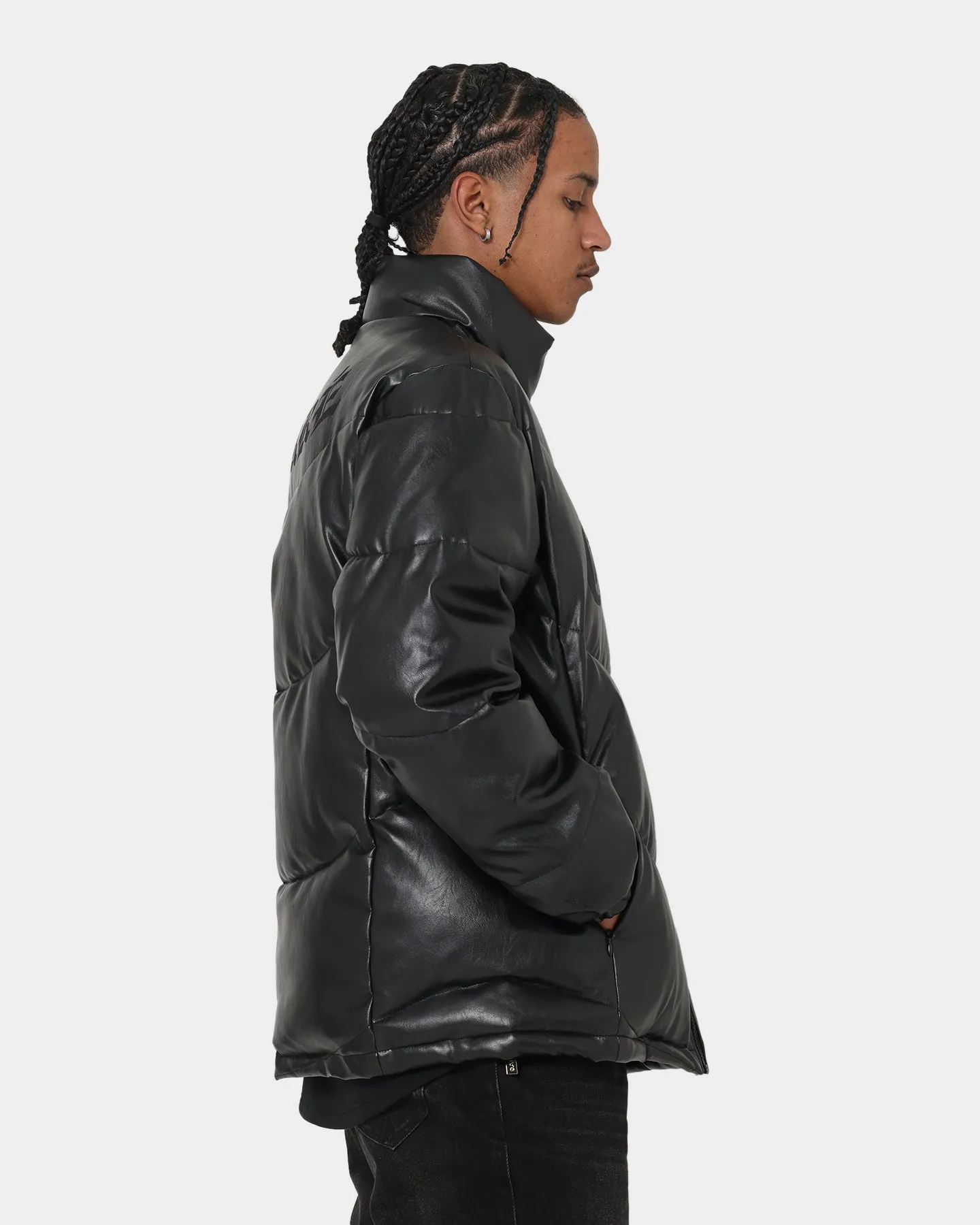 Carré Paris Leather Wave Puffer Jacket Black