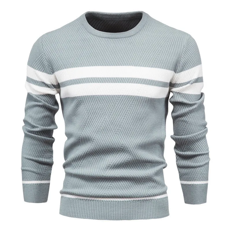 CASUAL STRIPED MEN'S SWEATER PULLOVER COLOR BLOCKED ROUND NECK MEN'S KNIT SWEATER