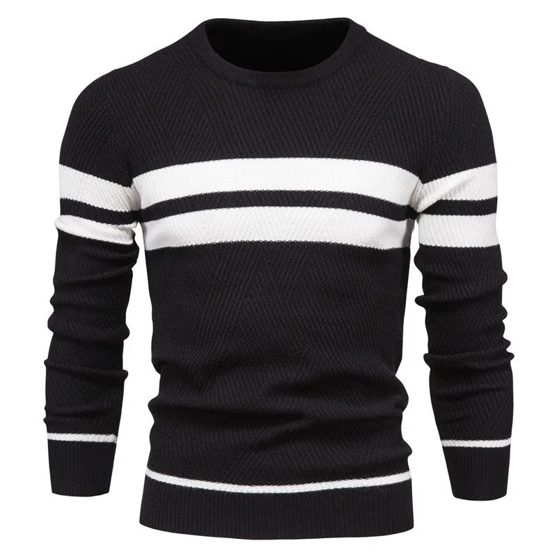 CASUAL STRIPED MEN'S SWEATER PULLOVER COLOR BLOCKED ROUND NECK MEN'S KNIT SWEATER