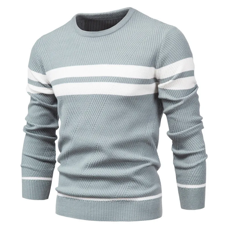 CASUAL STRIPED MEN'S SWEATER PULLOVER COLOR BLOCKED ROUND NECK MEN'S KNIT SWEATER