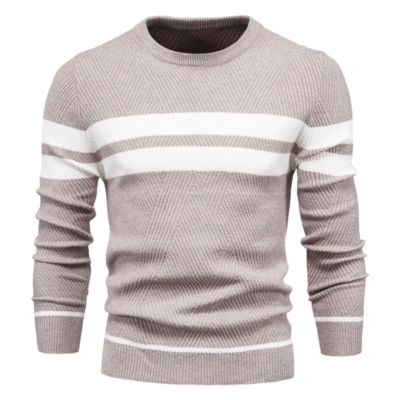 CASUAL STRIPED MEN'S SWEATER PULLOVER COLOR BLOCKED ROUND NECK MEN'S KNIT SWEATER