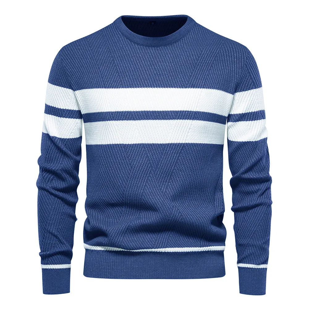 CASUAL STRIPED MEN'S SWEATER PULLOVER COLOR BLOCKED ROUND NECK MEN'S KNIT SWEATER