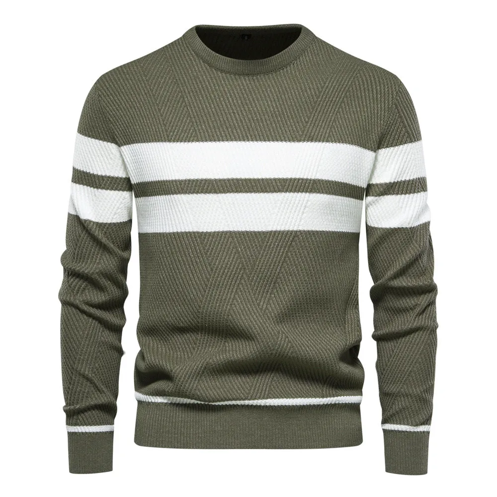 CASUAL STRIPED MEN'S SWEATER PULLOVER COLOR BLOCKED ROUND NECK MEN'S KNIT SWEATER